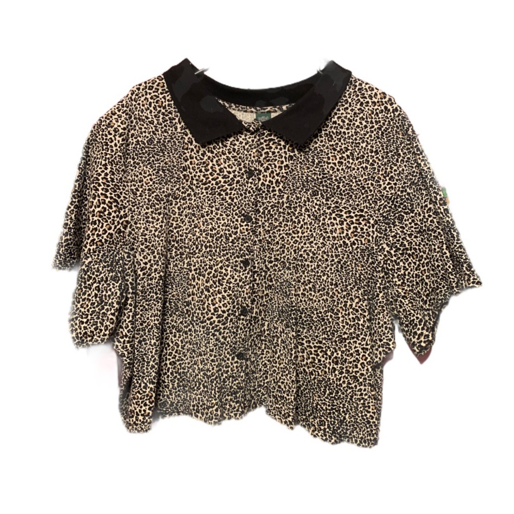 Animal Print Button Up Polo Crop Top
